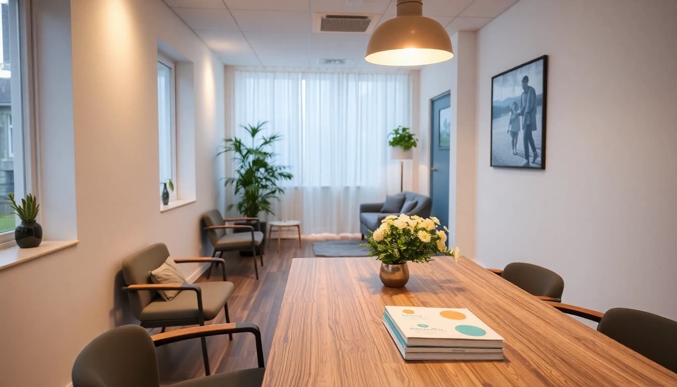 Professionelle Pflegeberatung Köln: Eine helle Beratungsstelle mit modernen Möbeln und einem einladenden Ambiente.