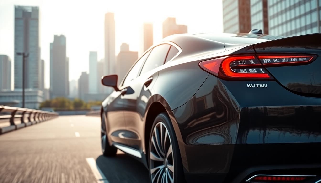 Auto Kufen highlights a modern car design in an urban landscape.