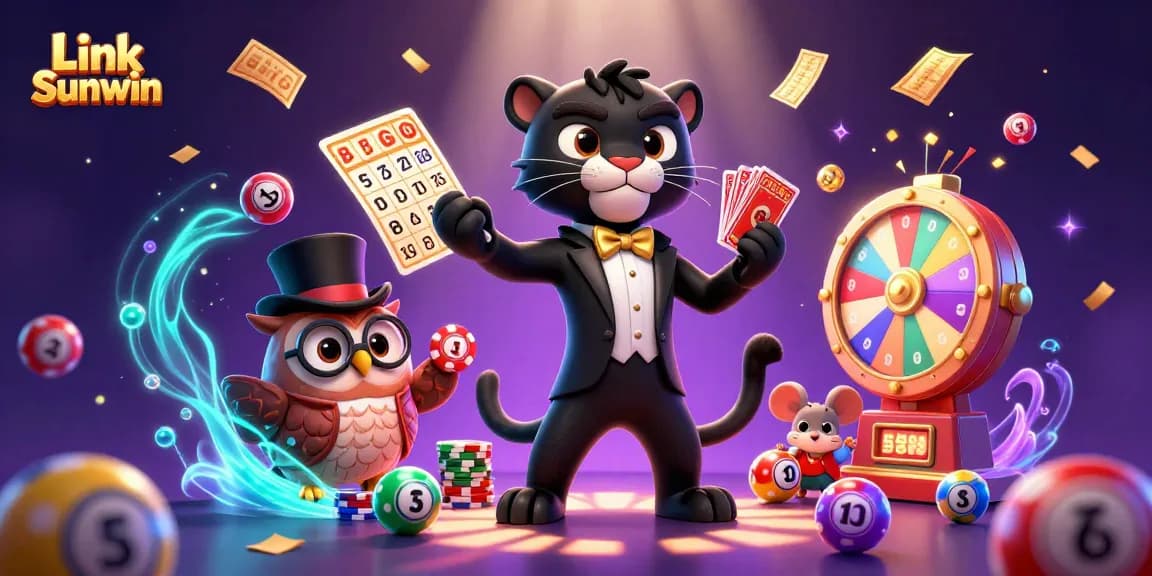 Experience the thrill at Link Sunwin, featuring a stylish panther dealer, friendly owl, and lucky mouse!