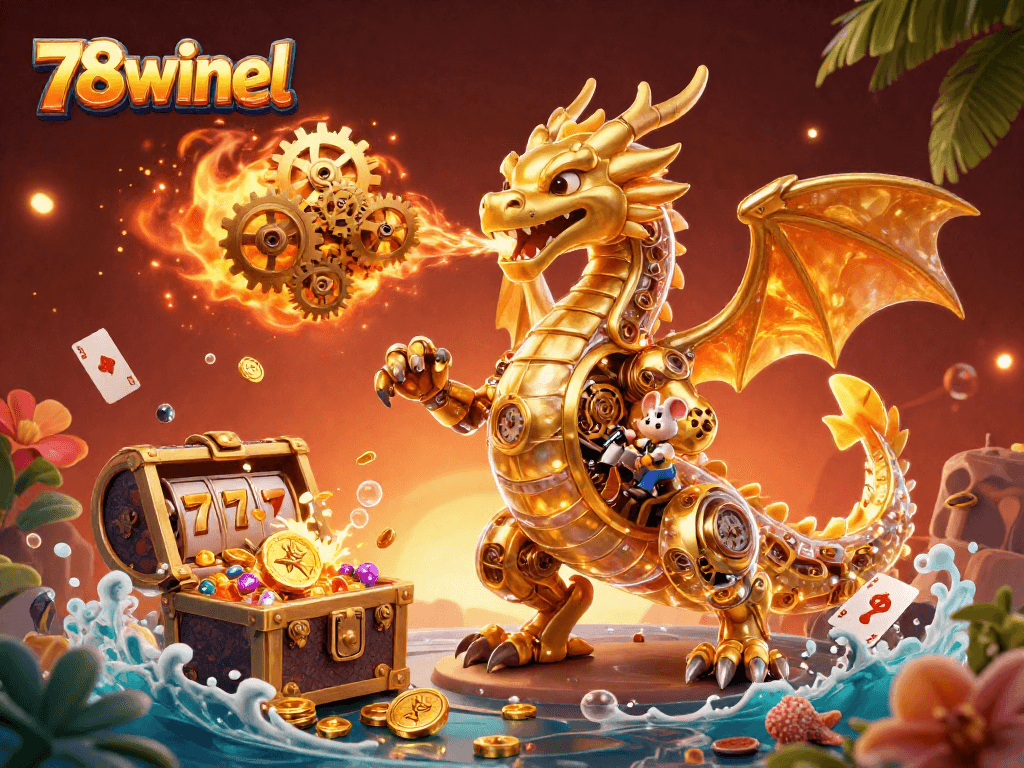 Immerse in 78winel's thrilling gaming experience with golden gears and explosive treasures.