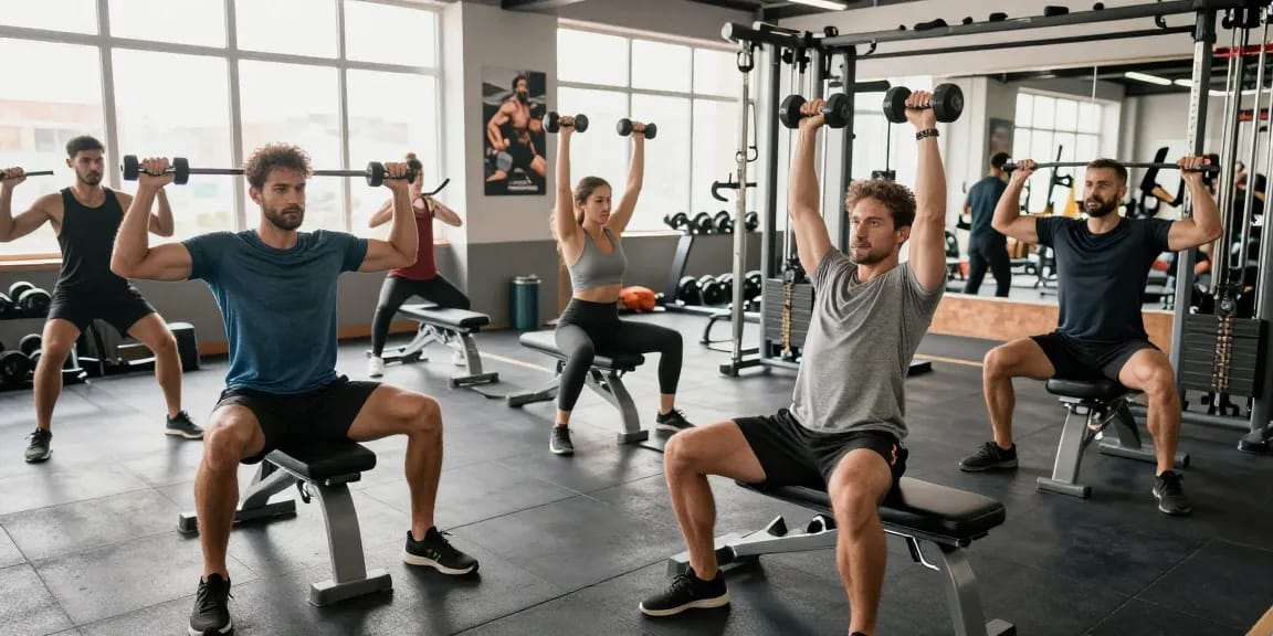 Aktive Bodybuilder im Anabolika Shop, die mit Gewichten trainieren und sich auf Muskelaufbau konzentrieren.