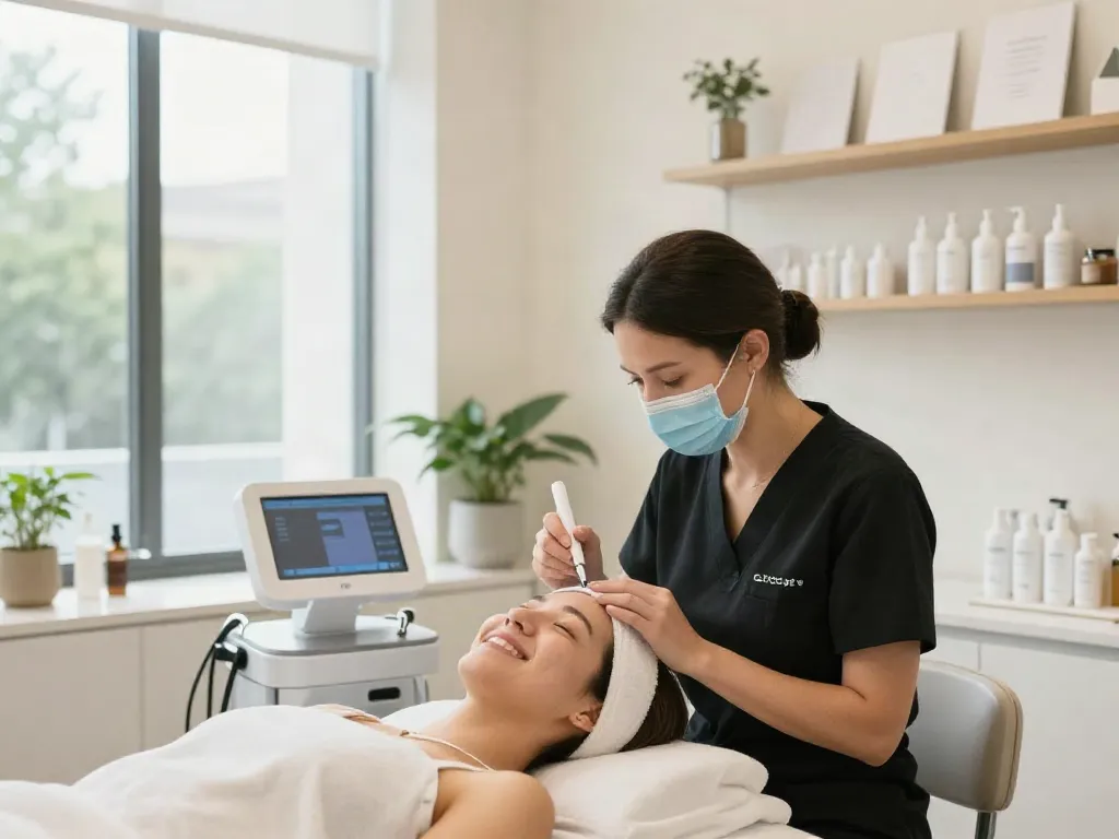 Augenringe abdecken mit der CCeye® Behandlung in einem modernen Schönheitssalon.