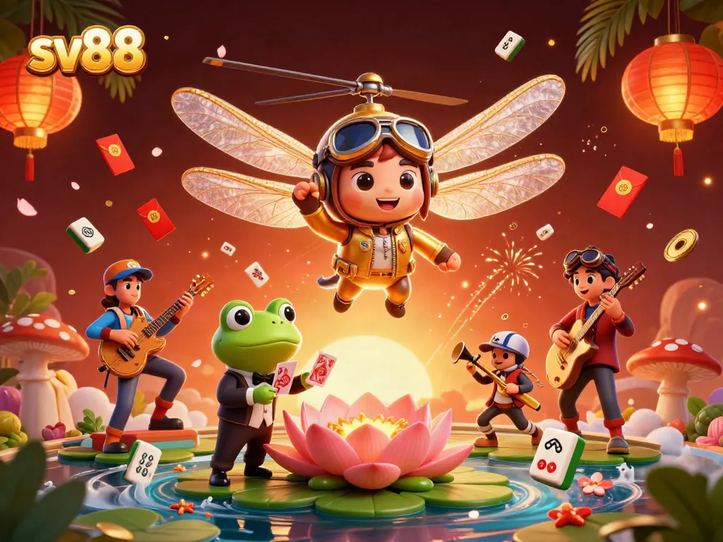 Experience thrilling gameplay at sv88 with a vibrant 3D casino scene featuring unique characters.