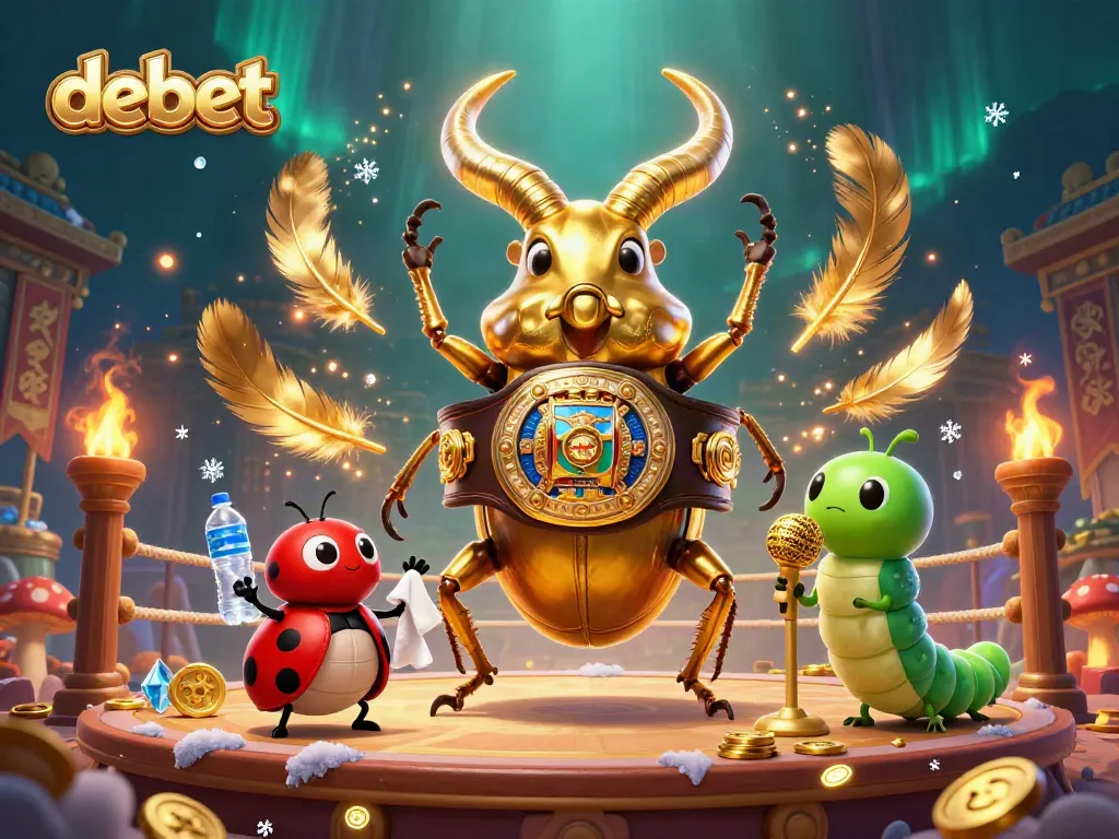 Engage with debet in this vibrant 3D casino match featuring a golden stag beetle champion.