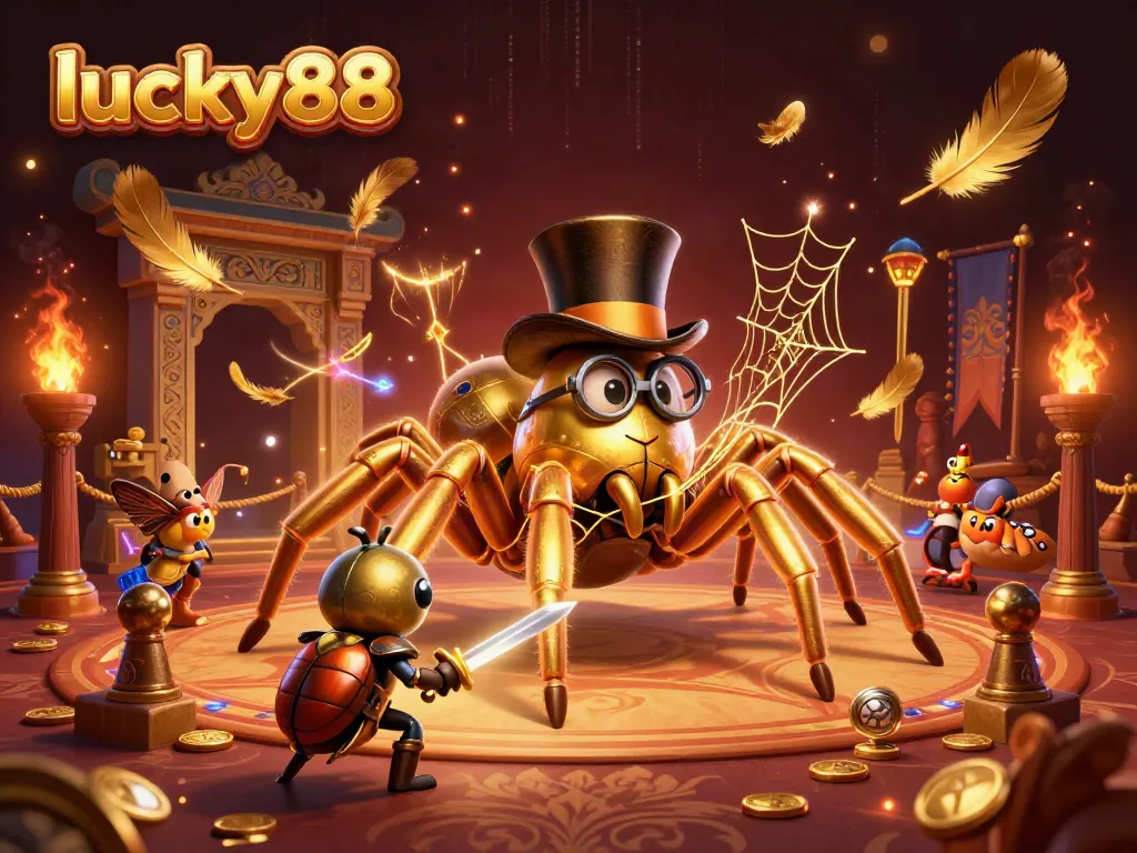 Engage with the excitement of lucky88, where a golden tarantula weaves fortune in the casino atmosphere.