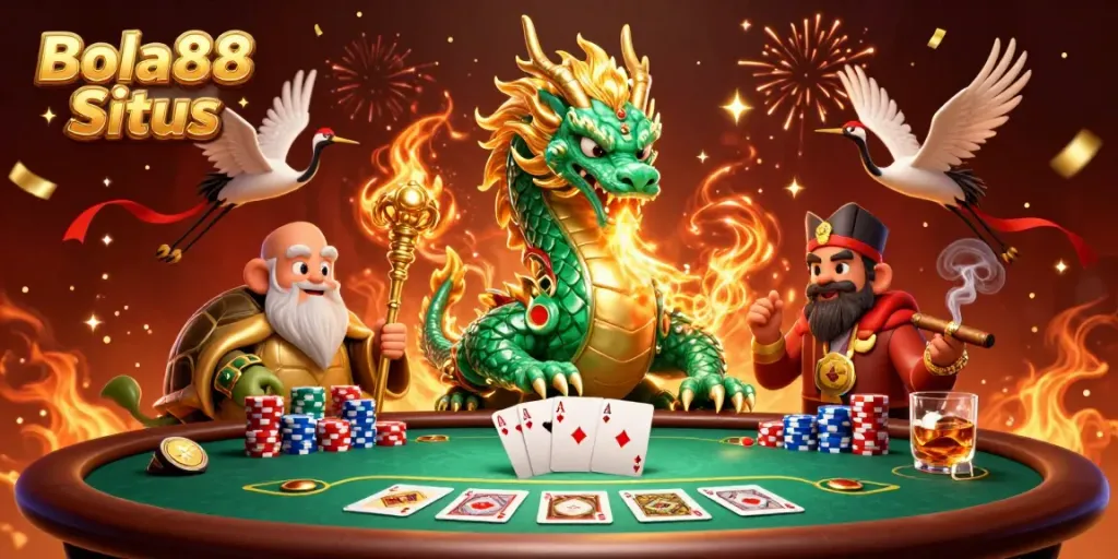 Experience thrilling gameplay with Bola88 Situs featuring vibrant casino elements and characters.