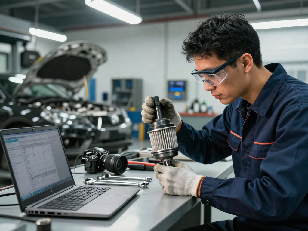 DPF reinigen von einem Techniker in einer professionellen Werkstatt für Fahrzeugwartung