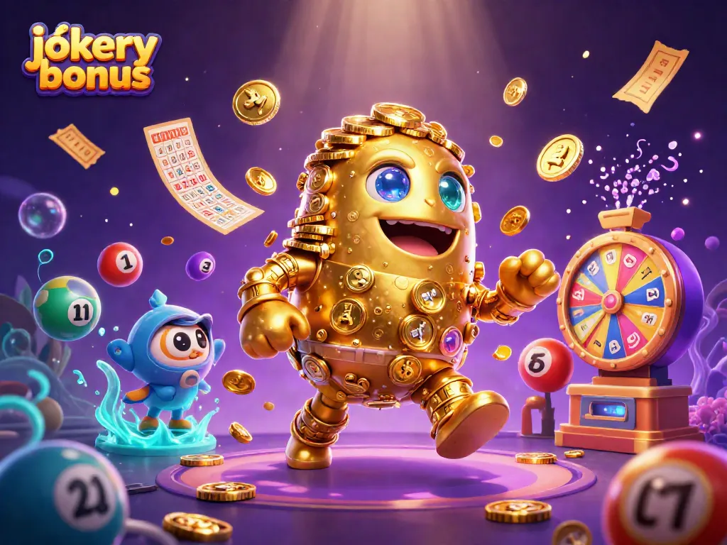Unlock the jokery bonus with dynamic visuals featuring golden golem, lottery balls, and confetti!