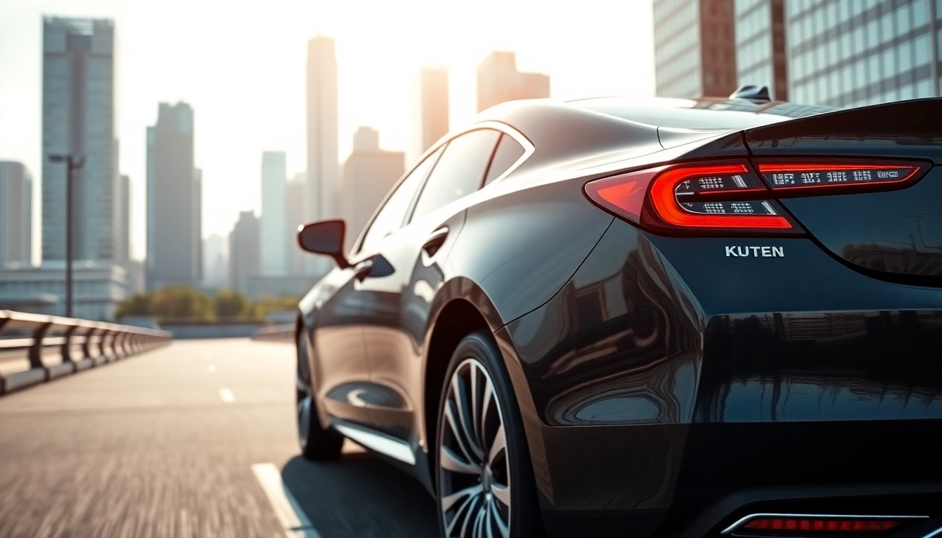 Auto Kufen highlights a modern car design in an urban landscape.