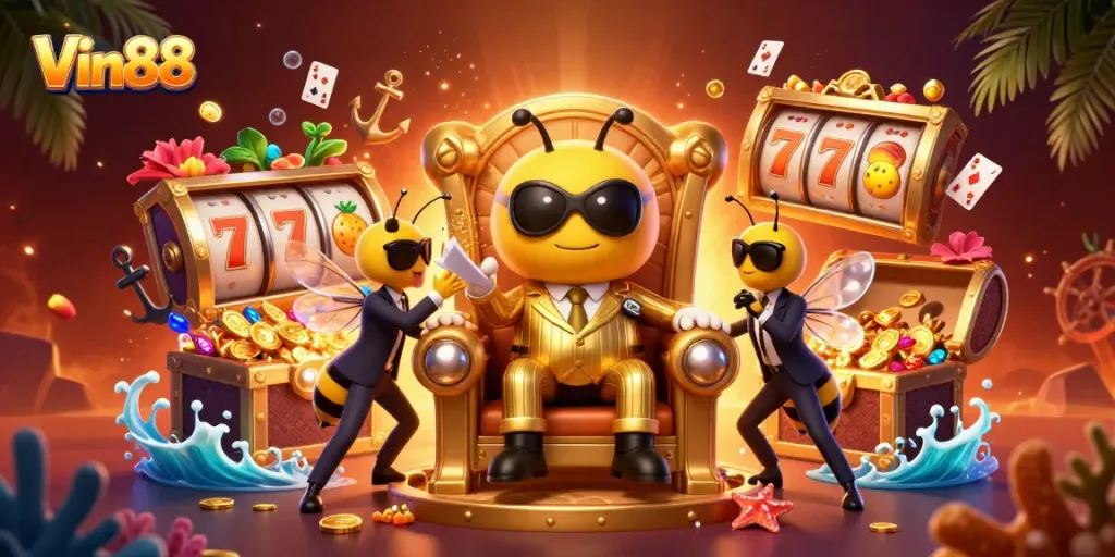Experience winning strategies with Vin88 in this vibrant, detailed casino scene full of excitement.