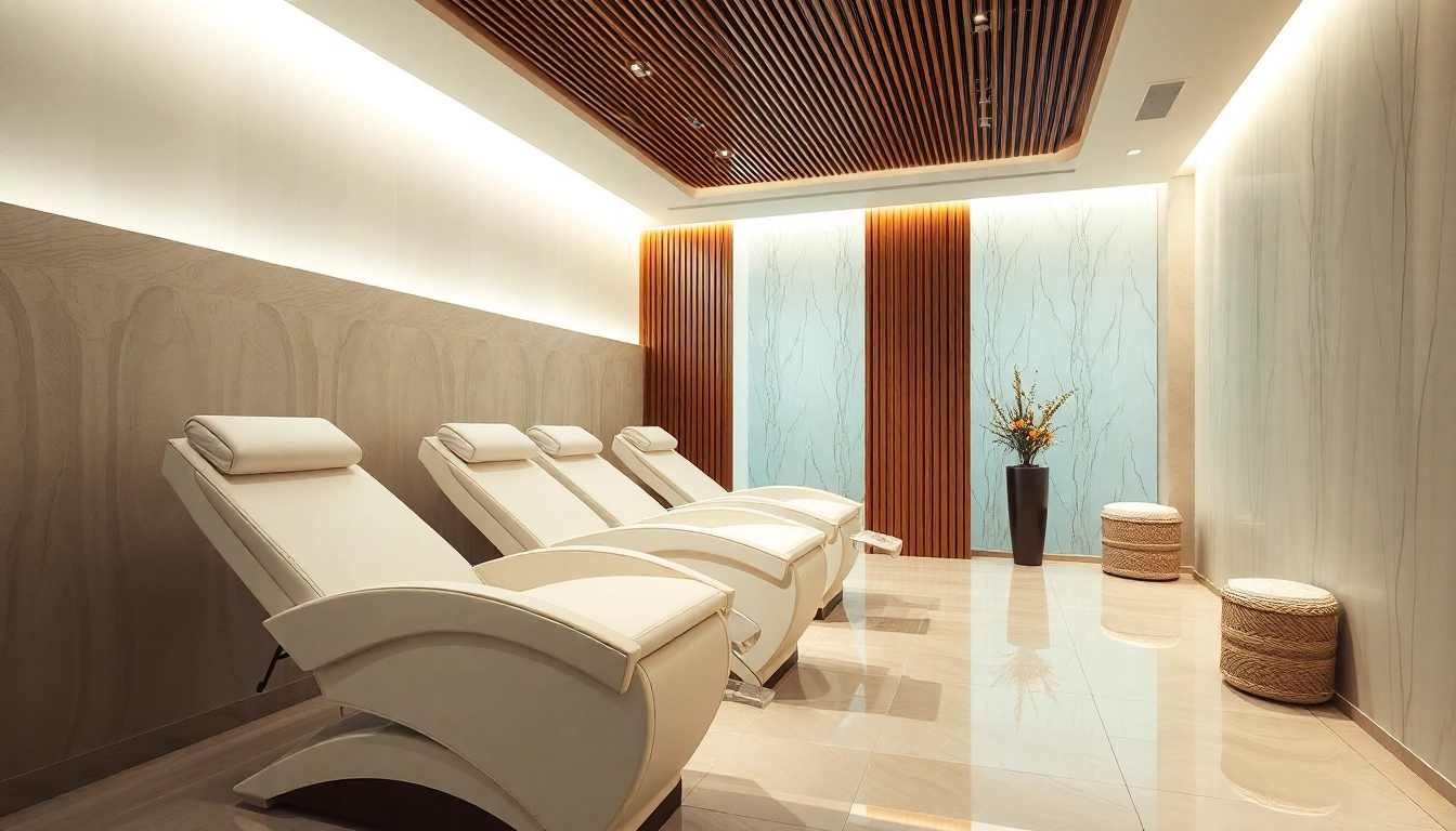 Behandlungsstuhl in einem modernen Spa, ausgestattet mit komfortabler Polsterung und elegantem Design, bereit für eine Therapie.