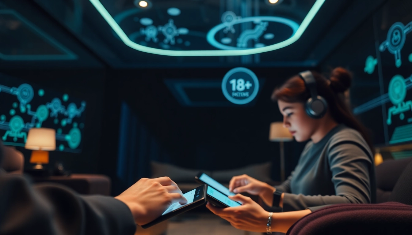 AI 18+ users engaging with futuristic chatbot technology in a modern interface.