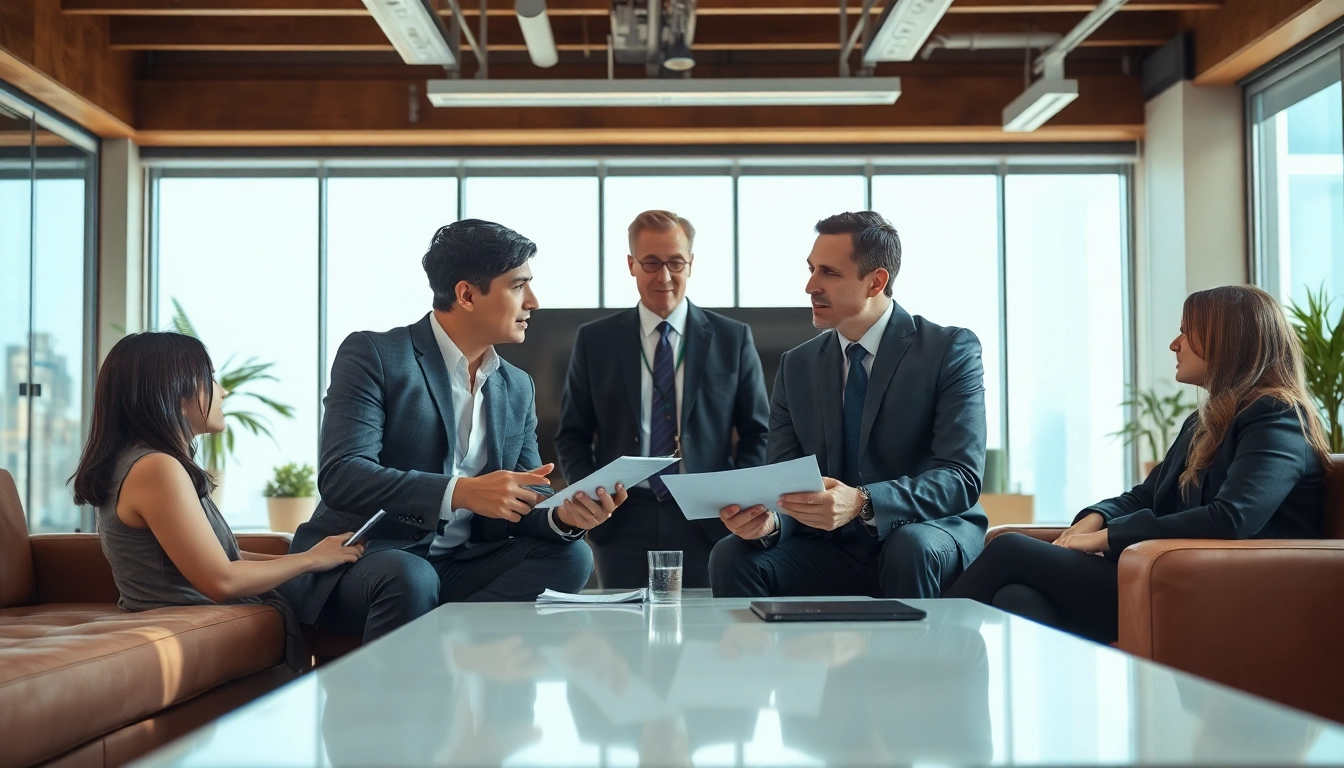 Interaktion zwischen Headhunter Schweiz und Kandidaten in einem modernen Büro.