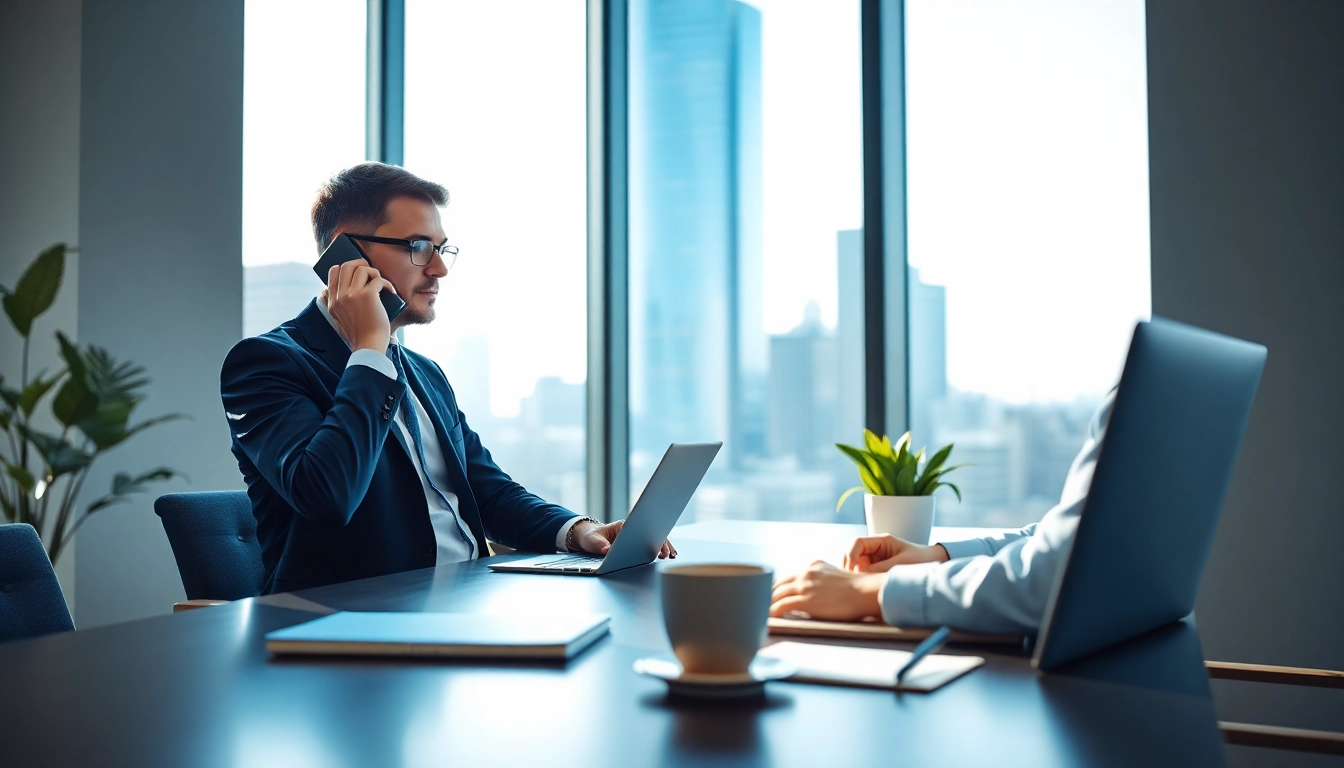 Headhunter Schweiz am Telefon mit Kandidaten im modernen Büro.