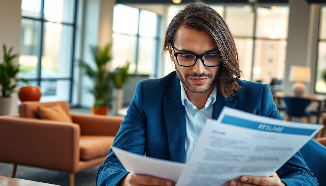 Headhunter Schweiz analysiert Lebenslauf in modernem Büroumfeld.